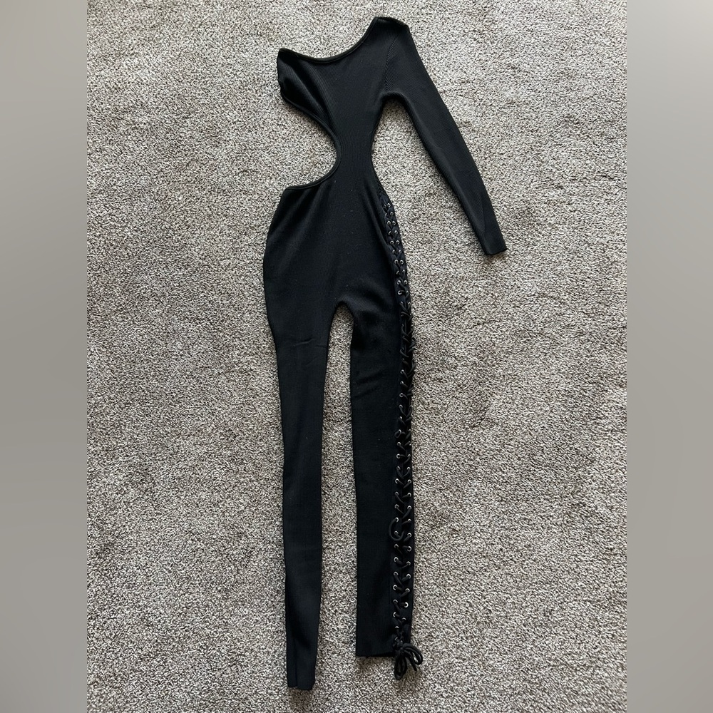 One shoulder lace up jumpsuit